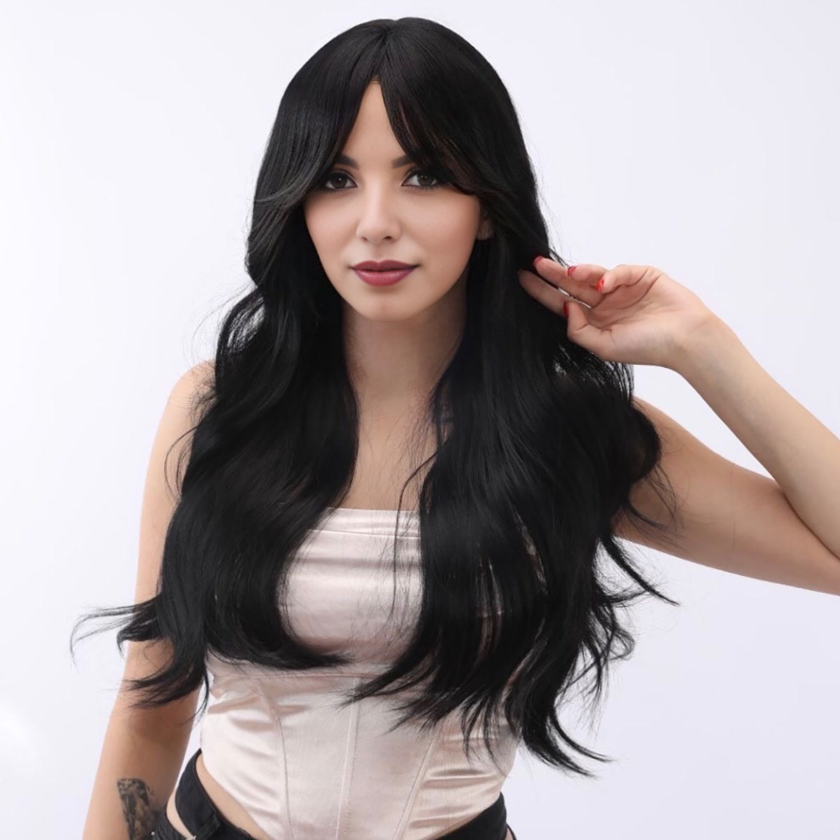 [Chocolate Cascade] 24-inch Black Loose Wave with Bangs (Synthetic Wig)