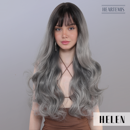 [Helen] 26-inch Ombre Grey Loose Wave with Bangs (Synthetic Wig)