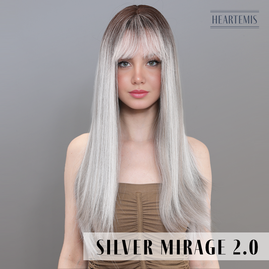 [Silver Mirage 2.0] 24-inch Ombre Grey Straight with Bangs (Synthetic Wig)