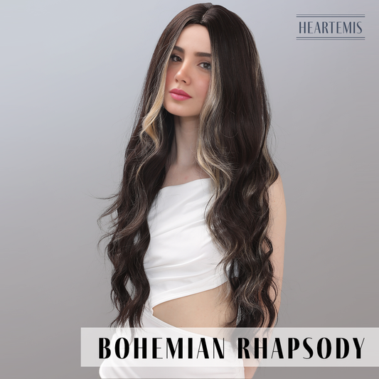 [Bohemian Rhapsody] 30-inch Brown Blonde Loose Wave with Bangs (Synthetic Wig)