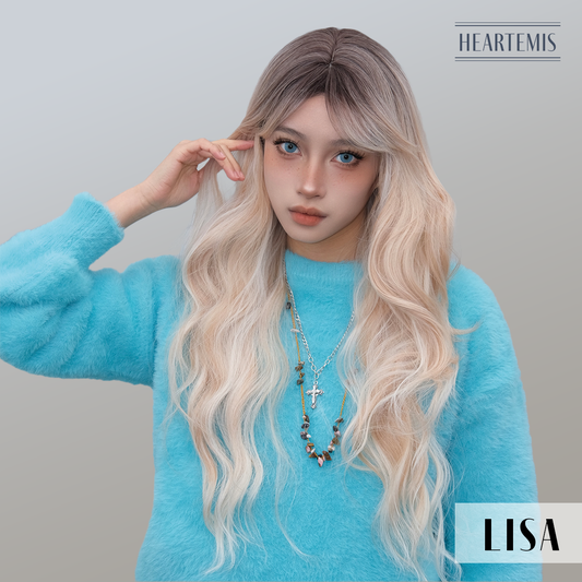 [Lisa] 28-inch Ombre Blonde Loose Wave with Bangs (Synthetic Wig)