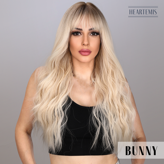 [Bunny] 26-inch Ombre White Gold Loose Wave with Bangs (Synthetic Wig)