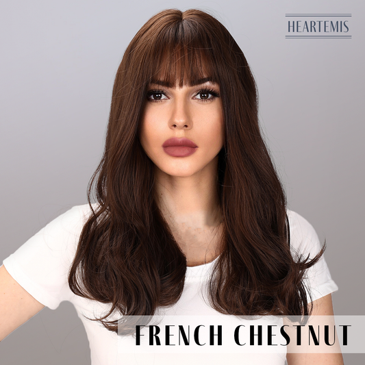 [French Chestnut] 22-inch Ombre Brown Loose Wave with Bangs (Synthetic Wig)