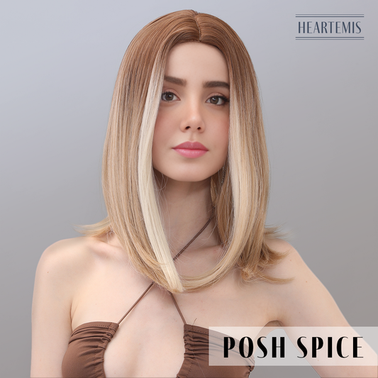 [Posh Spice] 16-inch Ombre White Gold Straight Bob without Bangs (Synthetic Wig)