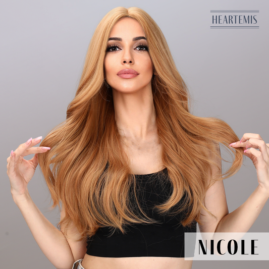 [Nicole] 26-inch Orange Yellow Mix Loose Wave without Bangs (Synthetic Wig)