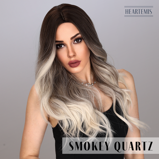 [Smokey Quartz] 24-inch Ombre Medium Grey Blonde Loose Wave without Bangs (Synthetic Wig)