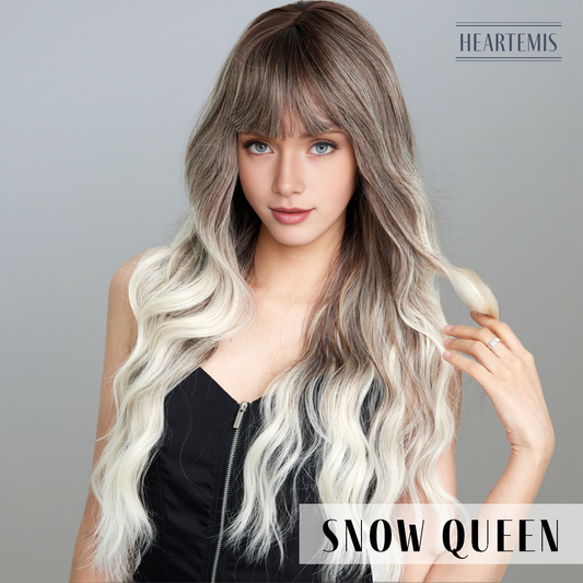 [Snow Queen] 28-inch Ombre Grey White Loose Wave with Bangs (Synthetic Wig)
