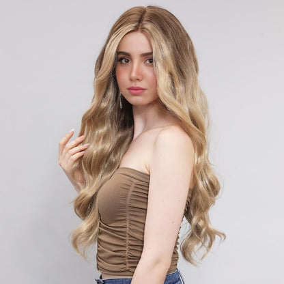[Sandy Sepia] 26-inch Ombre Blonde Loose Wave without Bangs (Synthetic Lace Front Wig)