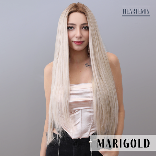 [Marigold] 32-inch Ombre Blonde Straight without Bangs (Synthetic Lace Front Wig)