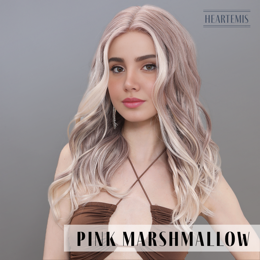 [Pink Marshmallow] 24-inch Ombre Pink Blonde Loose Wave without Bangs (Synthetic Lace Front Wig)