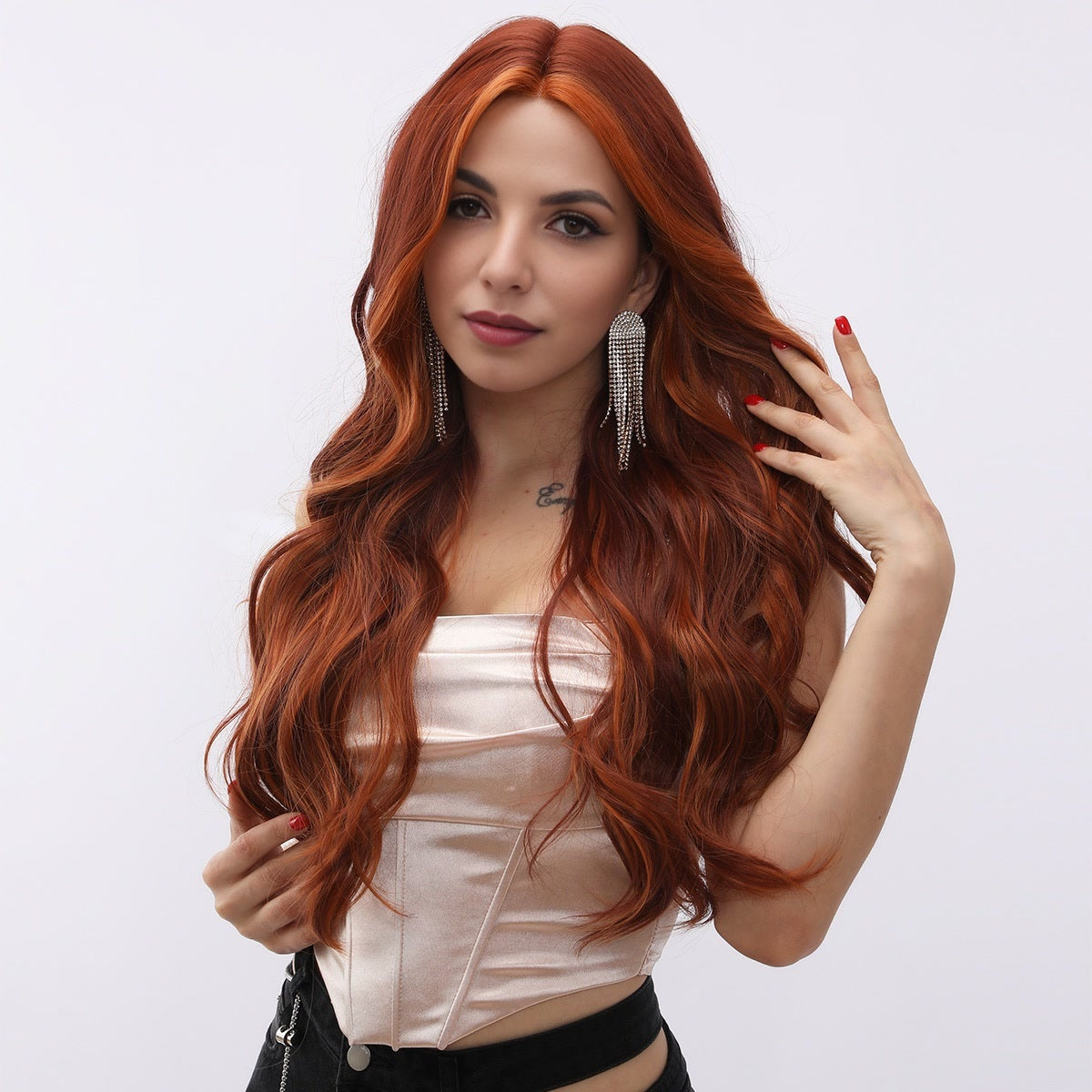 [Saffron] 30-inch Ombre Orange Loose Wave without Bangs (Synthetic Lace Front Wig)