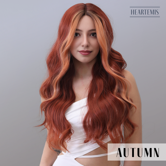 [Autumn] 26-inch Ombre Red Orange Loose Wave without Bangs (Synthetic Lace Front Wig)