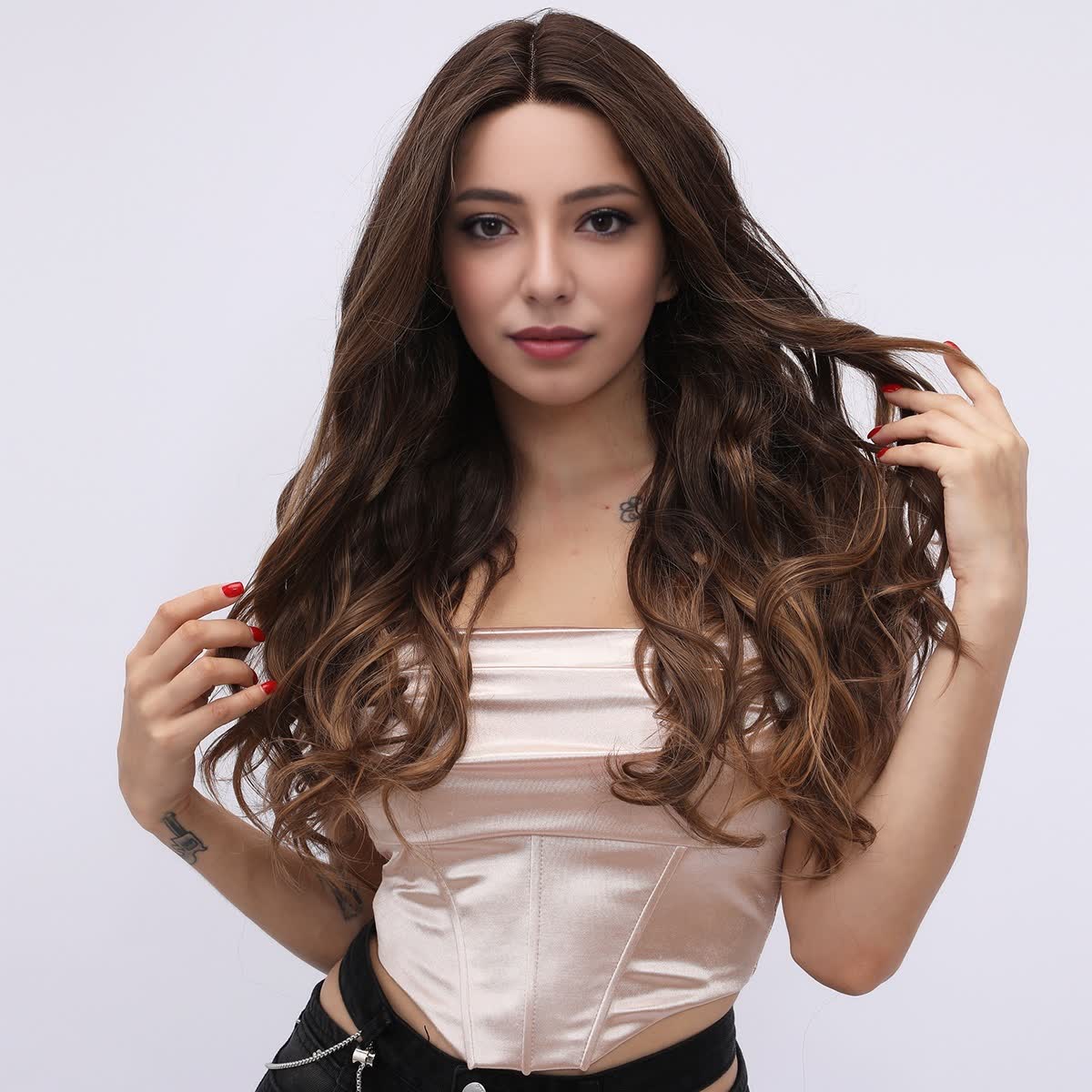 [Auburn Curls] 30-inch Ombre Brown Loose Wave without Bangs (Synthetic Lace Front Wig)