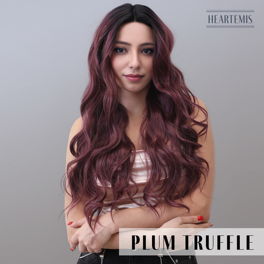 [Plum Truffle] 28-inch Ombre Burgundy Loose Wave without Bangs (Synthetic Lace Front Wig)