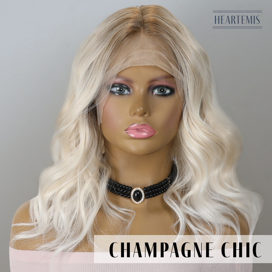 [Champagne Chic] 16-inch Ombre Light Blonde Loose Wave without Bangs (Synthetic Lace Front Wig)