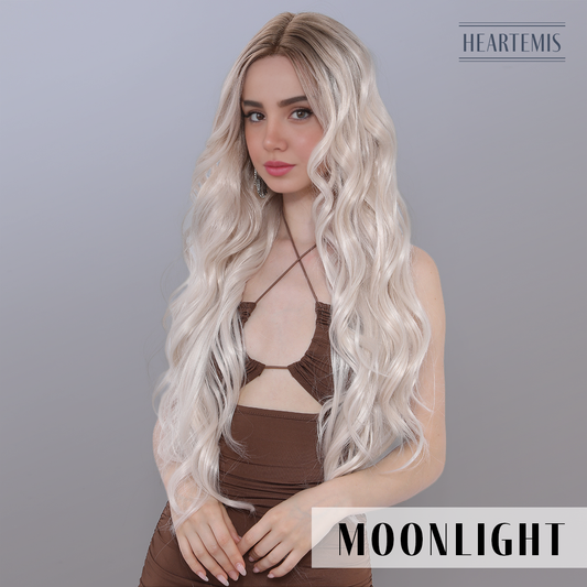 [Moonlight] 30-inch Ombre White Loose Wave without Bangs (Synthetic Lace Front Wig)