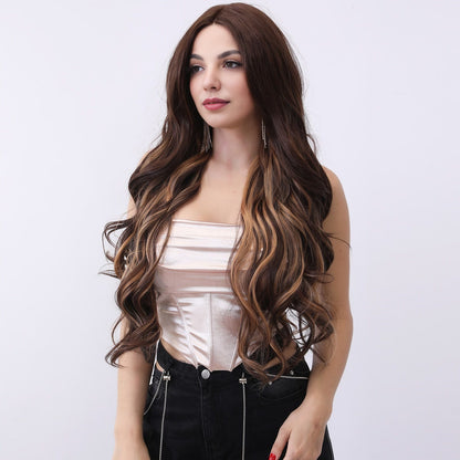 [Brown Opulence] 32-inch Ombre Brown Loose Wave without Bangs (Synthetic Lace Front Wig)