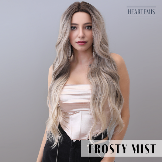 [Frosty Mist] 30-inch Ombre Grey Brown Loose Wave without Bangs (Synthetic Lace Front Wig)