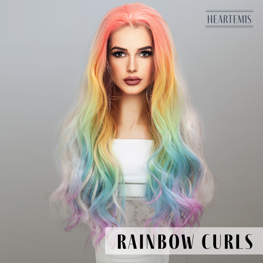 [Rainbow Curls] 26-inch Ombre Rainbow Loose Wave without Bangs (Synthetic Lace Front Wig)