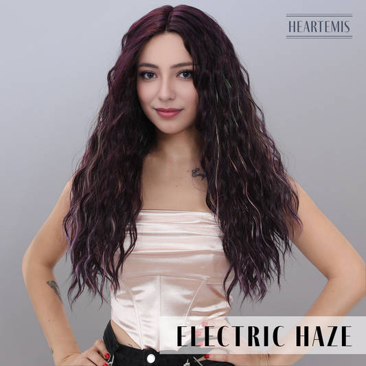 [Electric Haze] 24-inch Ombre Purple Burgundy Loose Wave without Bangs (Synthetic Lace Front Wig)