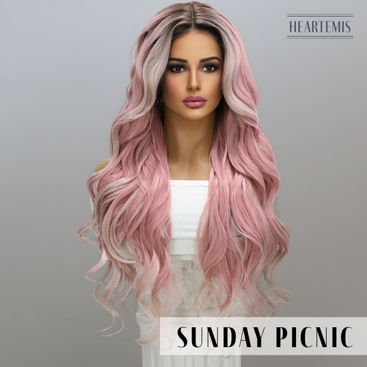 [Sunday Picnic] 28-inch Ombre Pink Loose Wave without Bangs (Synthetic Lace Front Wig)