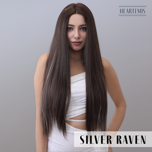 [Silver Raven] 32-inch Brown Straight without Bangs (Synthetic Lace Front Wig)