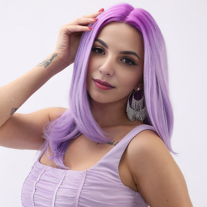 [Violet Pop] 18-inch Ombre Purple  Straight without Bangs (Synthetic Lace Front Wig)