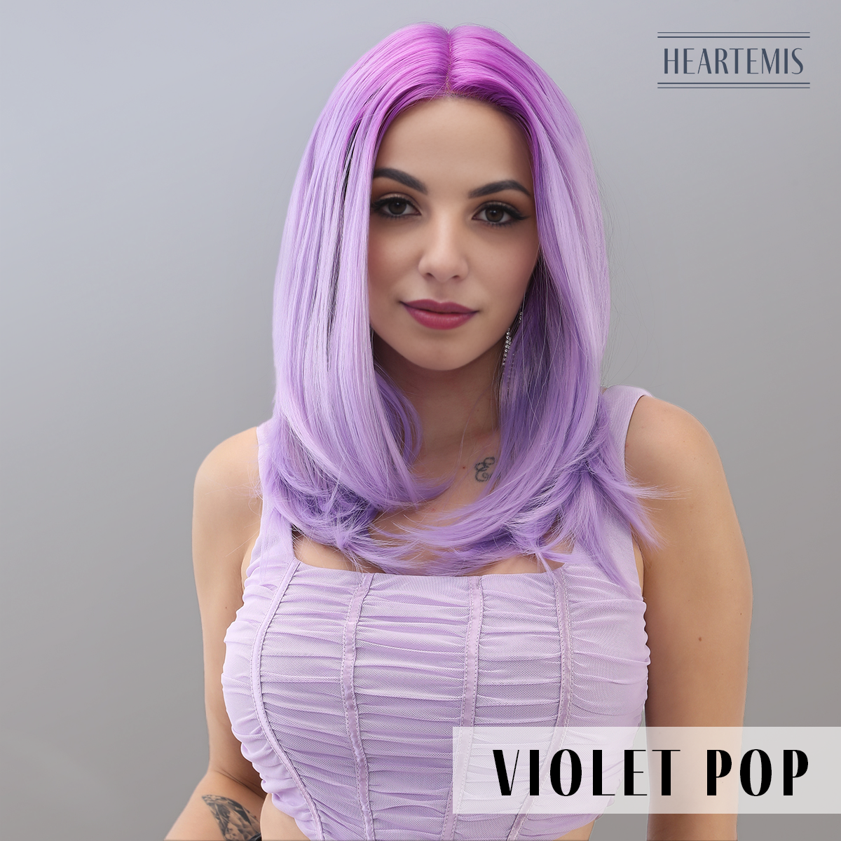 [Violet Pop] 18-inch Ombre Purple  Straight without Bangs (Synthetic Lace Front Wig)