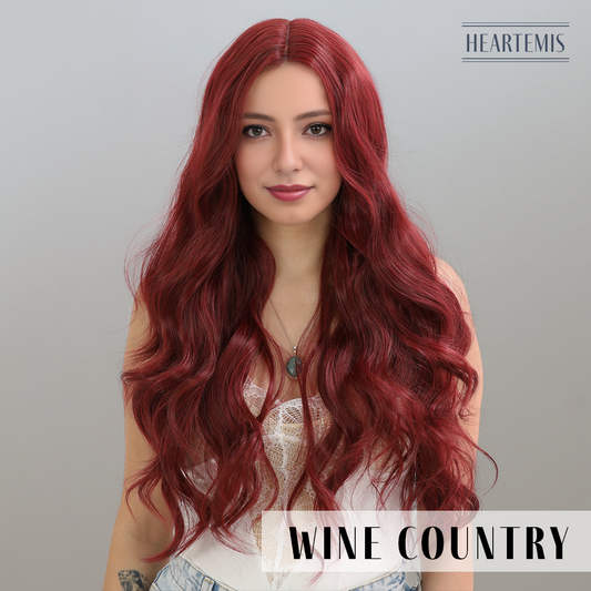 [Wine Country] 26-inch Red Loose Wave without Bangs (Synthetic Lace Front Wig)