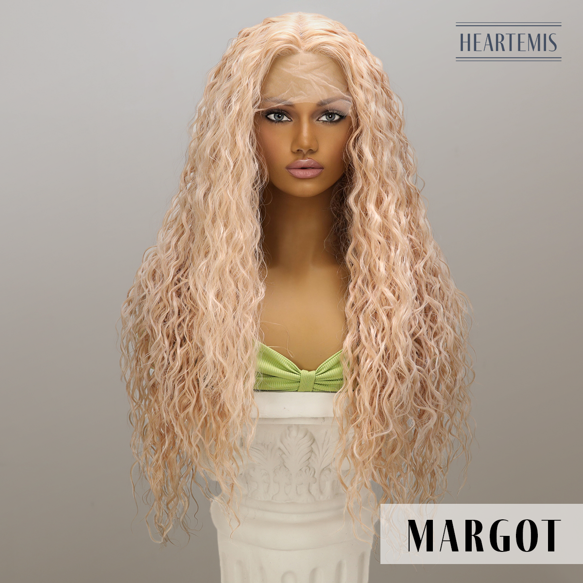 [Margot] 28-inch White Pink Curly without Bangs (Synthetic Lace Front Wig)
