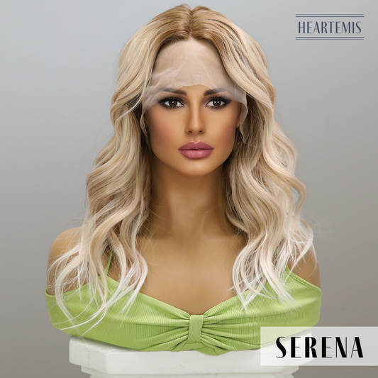 [Serena] 16-inch Ombre Brown White Loose Wave without Bangs (Synthetic Lace Front Wig)