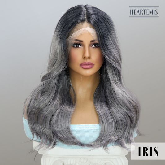 [Iris] 22-inch Ombre Grey Loose Wave without Bangs (Synthetic Lace Front Wig)