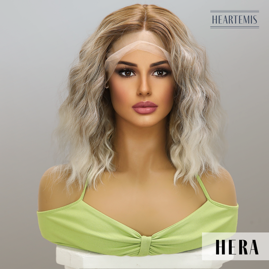 [Hera] 14-inch Ombre Earthy Orange Blonde Loose Wave without Bangs (Synthetic Lace Front Wig)