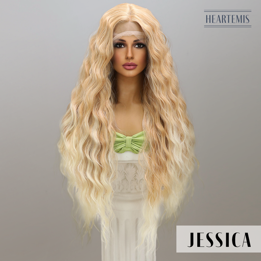 [Jessica] 32-inch Ombre Blonde Loose Wave without Bangs (Synthetic Lace Front Wig)