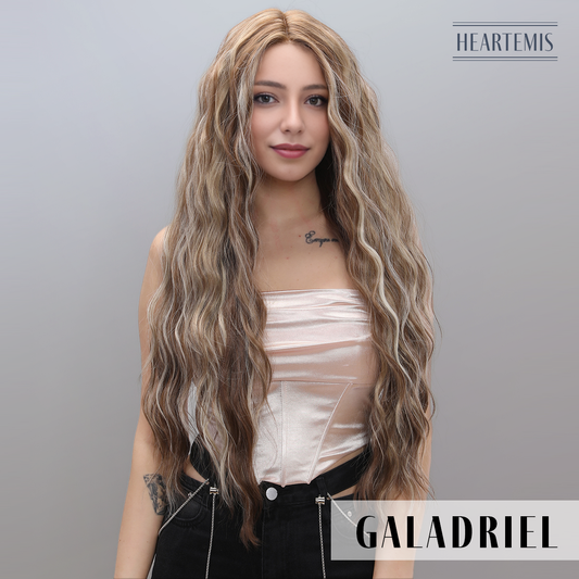 [Galadriel] 32-inch Ombre White Gold Brown Curly without Bangs (Synthetic Lace Front Wig)