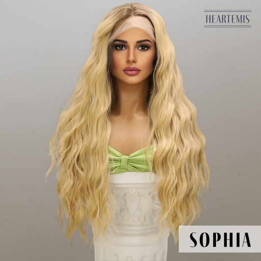 [Sophia] 28-inch Blonde Loose Wave without Bangs (Synthetic Lace Front Wig)