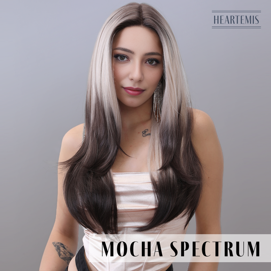 [Mocha Spectrum] 24-inch Ombre White Brown Loose Wave without Bangs (Synthetic Lace Front Wig)