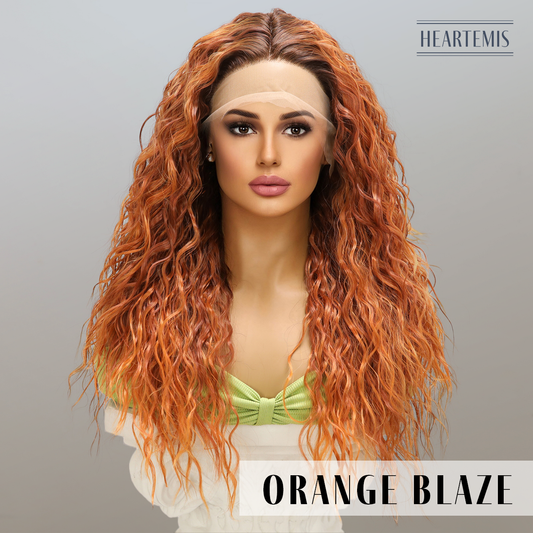 [Orange Blaze] 26-inch Ombre Orange Curly without Bangs (Synthetic Lace Front Wig)