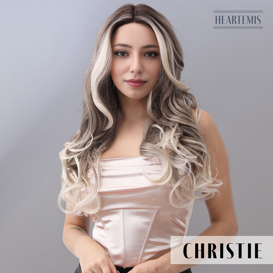 [Christie] 26-inch Ombre White Brown Loose Wave without Bangs (Synthetic Lace Front Wig)