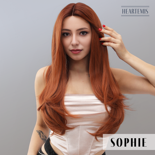 [Sophie] 24-inch Orange Loose Wave without Bangs (Synthetic Lace Front Wig)