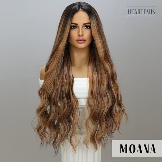 [Moana] 30-inch Ombre Brown Loose Wave without Bangs (Synthetic Lace Front Wig)