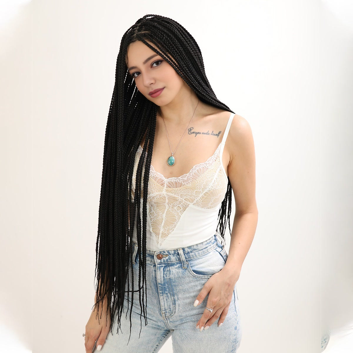 [Alicia] 34-inch Brown Braids without Bangs (Synthetic Lace Front Wig)
