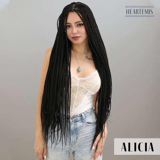 [Alicia] 34-inch Brown Braids without Bangs (Synthetic Lace Front Wig)