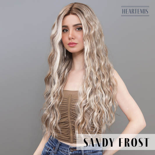 [Sandy Frost] 26-inch Ombre Brown White Loose Wave without Bangs (Synthetic Lace Front Wig)