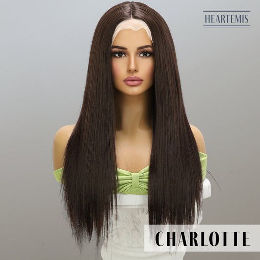 [Charlotte] 24-inch Brown Straight without Bangs (Synthetic Lace Front Wig)