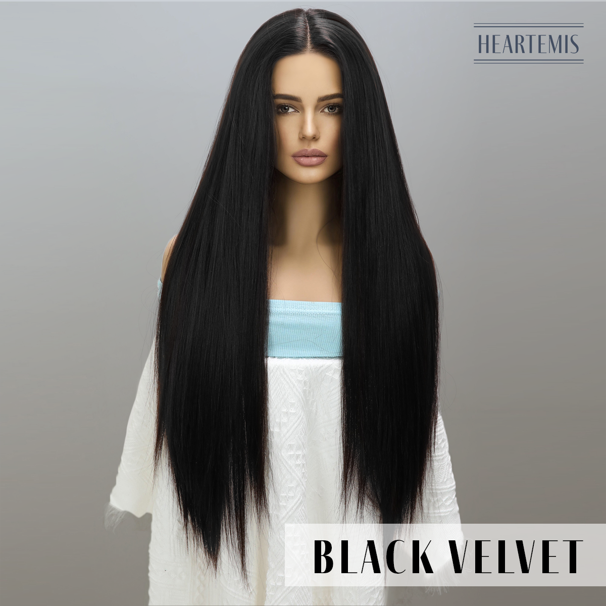 [Black Velvet] 34-inch Black Straight without Bangs (Synthetic Lace Front Wig)