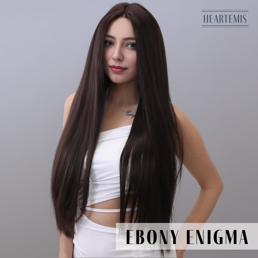 [Ebony Enigma] 34-inch Brown Straight without Bangs (Synthetic Lace Front Wig)