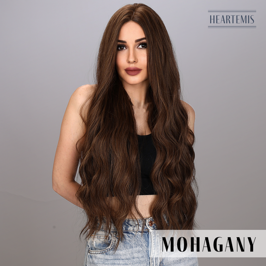[Mohagany] 32-inch Ombre Brown Loose Wave without Bangs (Synthetic Wig)