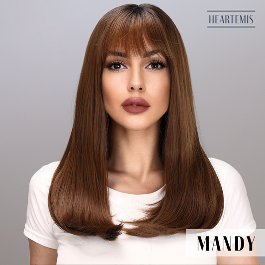 [Mandy] 22-inch Ombre Brown Straight with Bangs (Synthetic Wig)