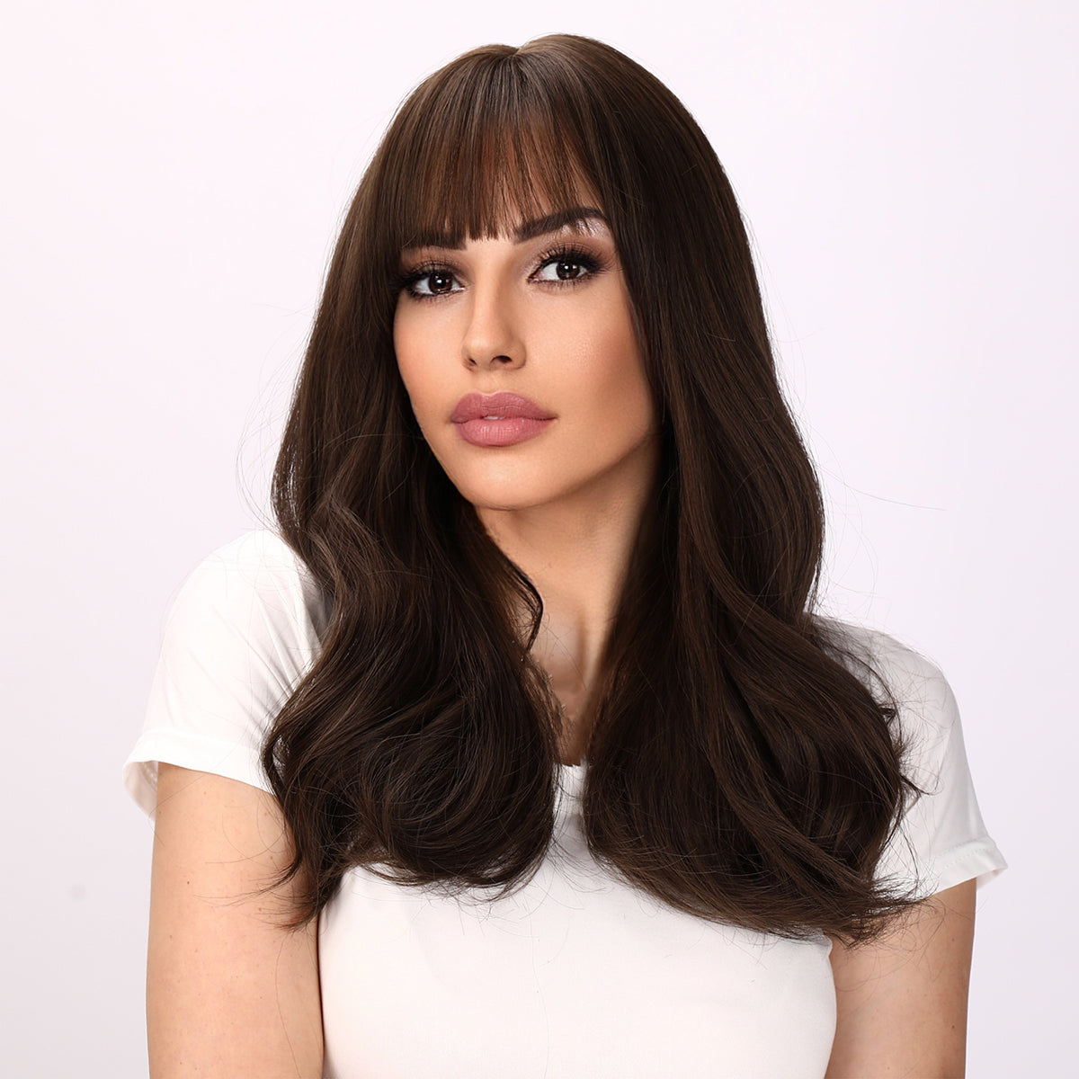 [Emily in Paris] 20-inch Brown Loose Wave with Bangs (Synthetic Wig)